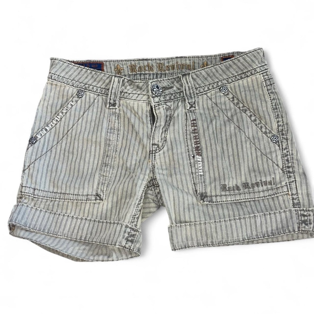 Rock Revival Gray Striped Jean Shorts